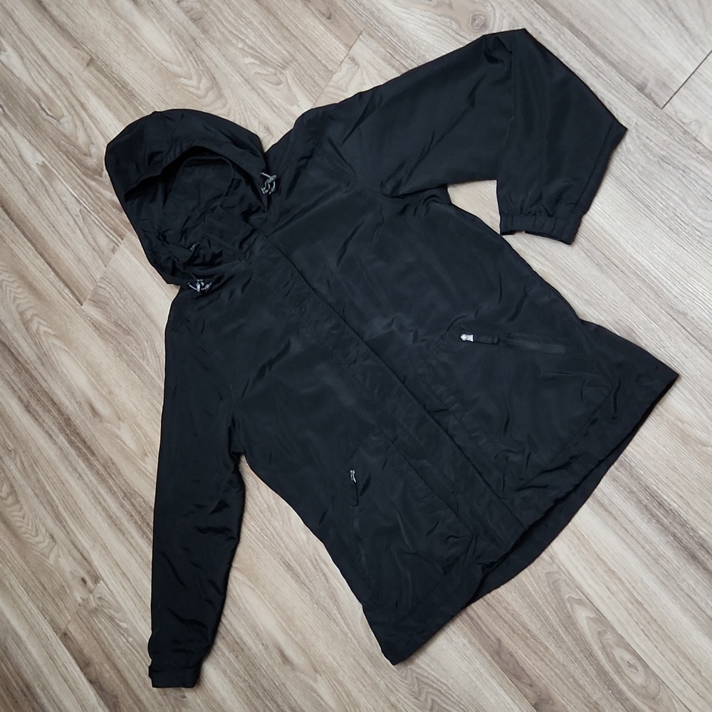 Lands' End Outfitters Zip & Velcro Closure Multiple Pockets Hooded Black Jacket